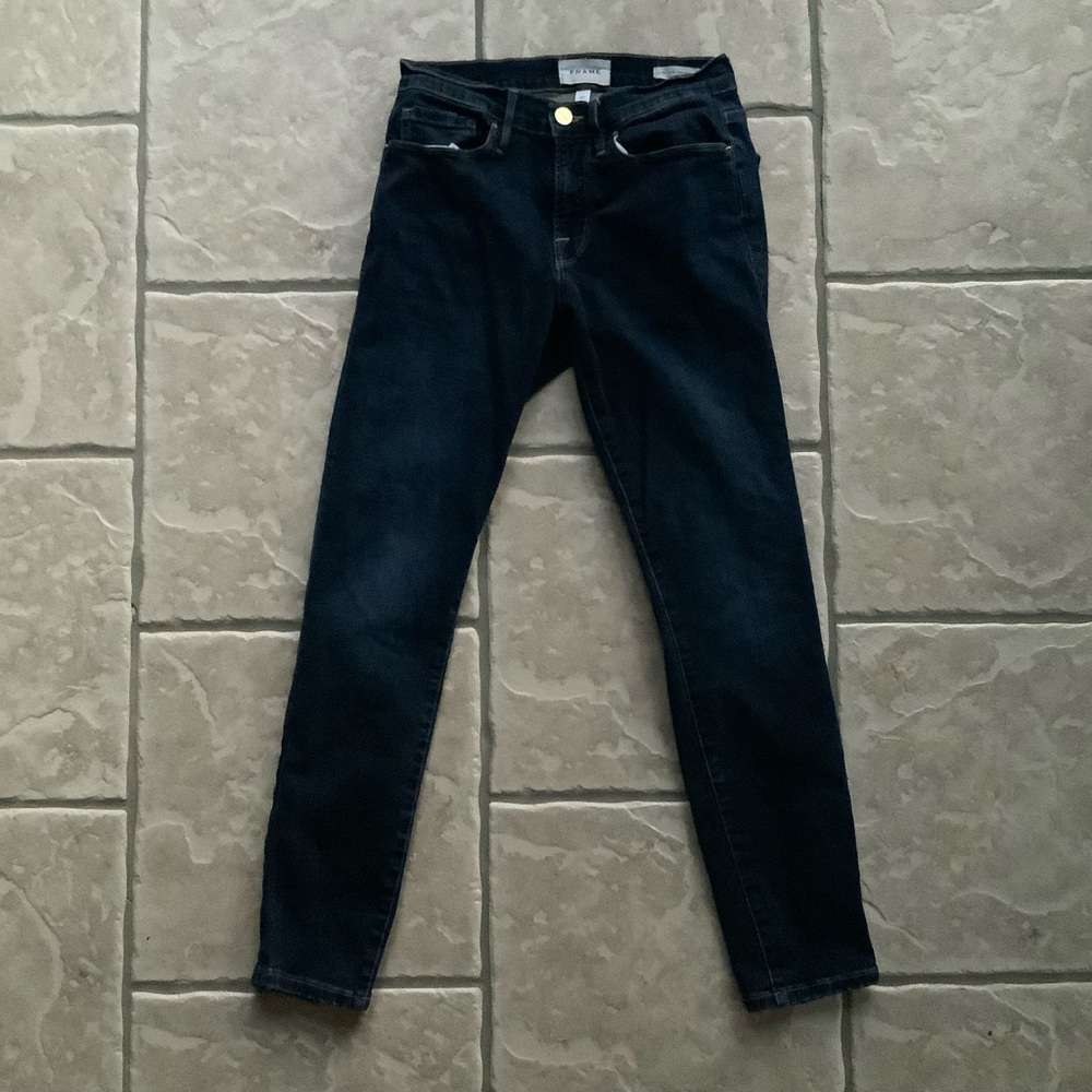Frame Denim Le Skinny de Jeanne Crop Dark Blue Jeans - Picture 2 of 8